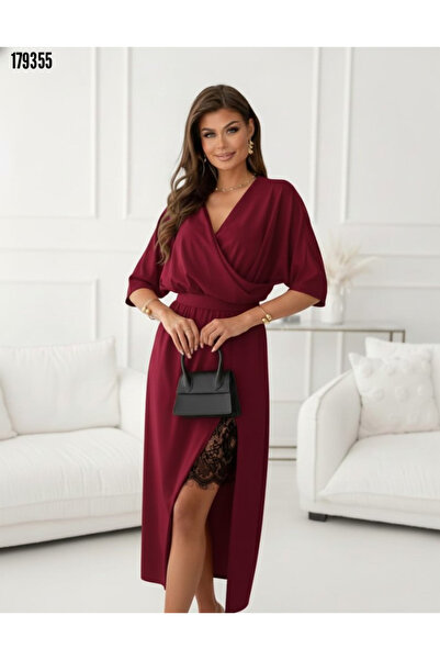 Modayakamoz Rochie neagră din crep, cu guler dublu, mâneci lungi și șliț, lun...