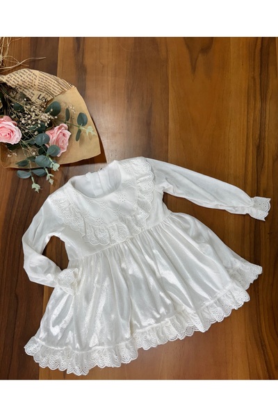 Mini Chics Lia Uzun Kol Kadife Kız Bebek Elbise