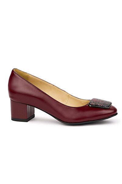 Trenddo Shoes Pantofi dama din piele naturala visinie cu toc gros 4.5 cm