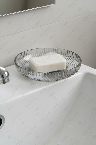 Fesya Home Katı Sabunluk Şeffaf Antrasit Akrilik Mika Kristal