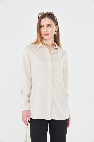 LOVELF Klasik Saten Gömlek Bej