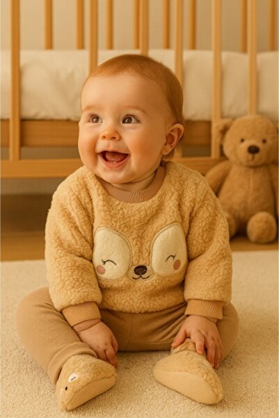 Superbaby Welsoft 3-piece set – blouse, pants and boots – fluffy material - Cream