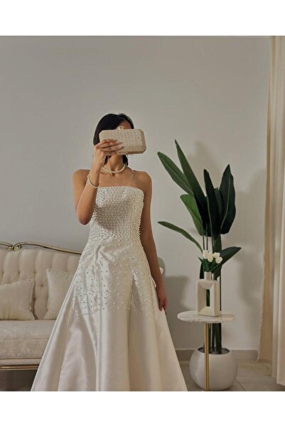 vanus fashion 6243-فستان سكري كلاسيك بتفاصيل لؤلؤية