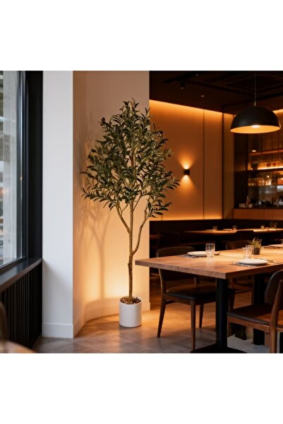 SCHENKERO شجرة زيتون صناعية واقعية بطول 213 سم، ديكور داخلي/خارجي بأغصان وثما...