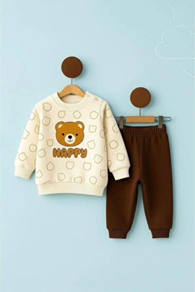 TURCIA Set bluzita si pantaloni bebelus „Happy Bear” - Maro