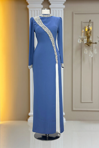 Amine Hüma İnci Abiye Elbise İndigo