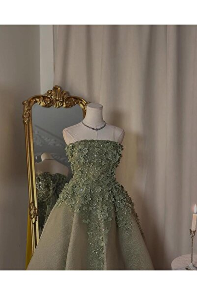 vanus fashion 6140- فستان تفاحي بتصميم ملكي وزهور جميلة