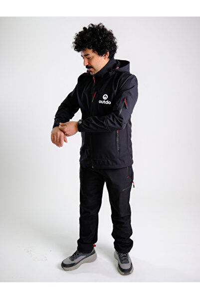 OUTDO Premium Softshell Çıkarılabilir Kapüşonlu Mont Rüzgar Geçirmez Su İticidir