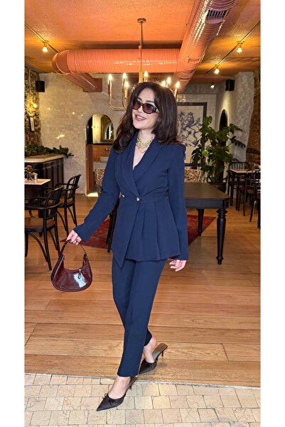 ZF BUTİK Women's Pleated Design Jacket Pants Suit