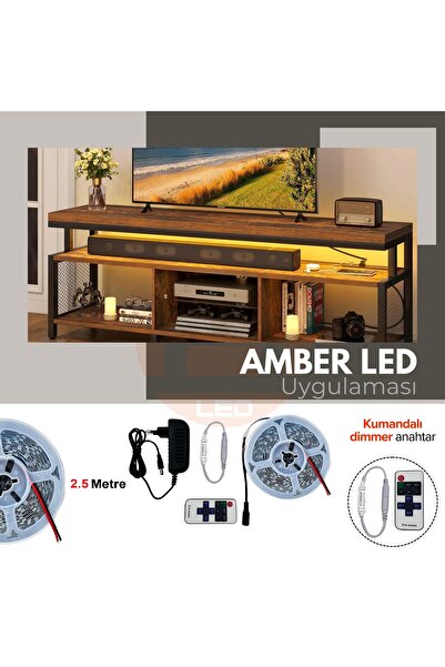 AmberLED 2.5 Metre Şerit LED Amber Tak Çalıştır Hazır Set Kumandalı Dimmer & Adaptör Dahil Tezgah Aydınlatma