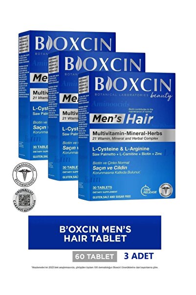 Bioxcin Mens Hair 30 Tablet x3 - L Arginin Biotin Saw Palmetto LCarnitine Çinko L Sistein Keratin Bakır Iyot