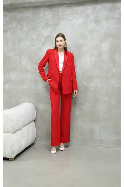 ZF BUTİK Women's Satin Detailed Jacket Pants Suit
