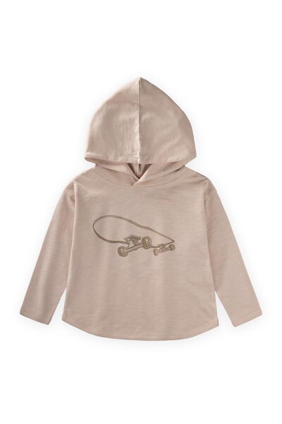 Cigit Hooded Long Sleeve T-Shirt 2-10 Years Old Ecru