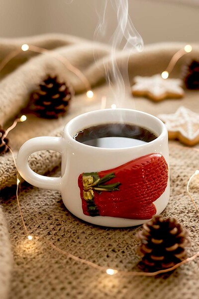 Rivaİstanbul كوب قهوة سيراميك مزدوج مصنوع يدويًا مع زخرفة ذهبية عيار 24 قيراط، هدية رأس السنة الجديدة