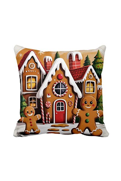 Queen Jera غطاء وسادة مزخرف للعام الجديد - نمط منزل خبز الزنجبيل ورجل الكوكيز...
