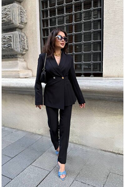ZF BUTİK Women's Pleated Design Jacket Pants Suit