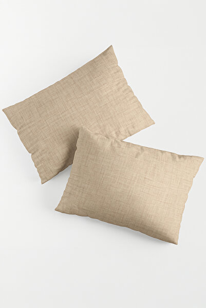 Teksev Vevra 2-Pack Striped Beige Color Pillowcase Cotton Fabric with Zipper