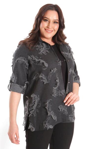 Metpoint Trend42Plus Plus Size Self-Patterned Black Shirt