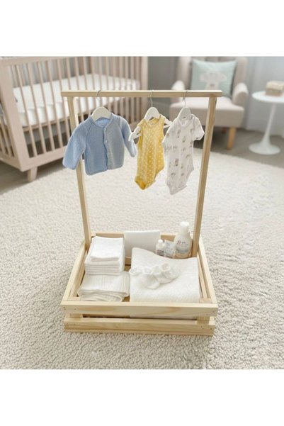 Betüş Home Newborn Baby Gift Basket, Forty Flying Basket, Baby Basket, Wooden Case,