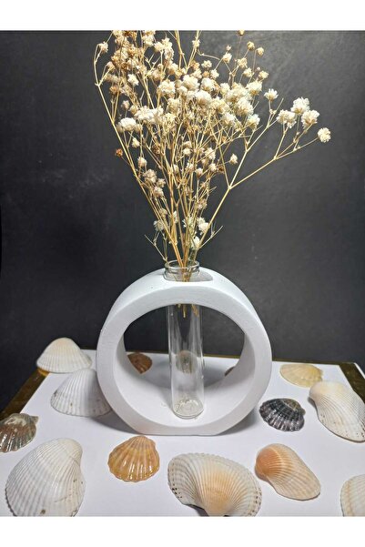 emilysamy Decorative Vase, with Glass Tube, (Round Model) White