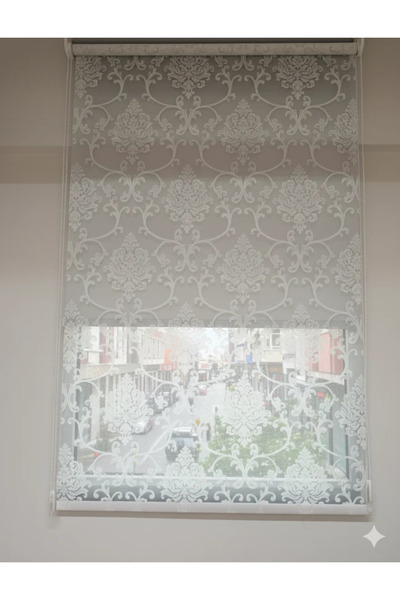 StorMarket ÜRETİCİDEN Gümüş simli Damask Çift Mekanizmalı Tül Ve Stor Perde - Çiftli Stor