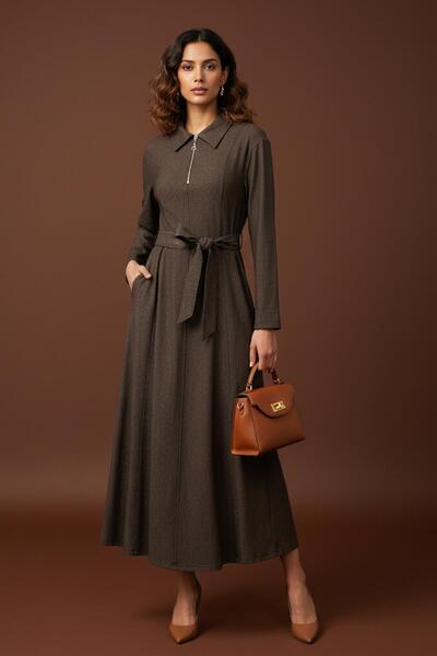 Soul فستان دينم نسائي بحزام - 32396ELB - بني