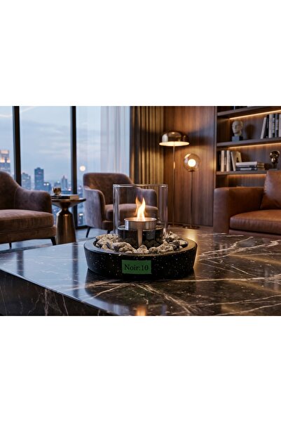 NOİR:10 Siyah Granit Efektli Camlı Masa Üstü Şömine-Bioethanol Yakıtlı–Metal ...