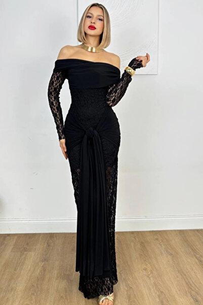 cemo Dantelli Yüksek Yaka Balon Mini Abiye