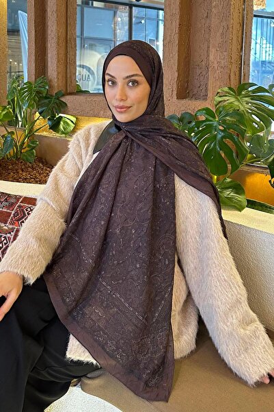 lamelif Retro Desen Bambu Şal Acı Kahverengi