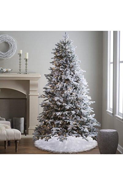 TAPIT تنورة شجرة عيد الميلاد من الفرو الصناعي بطول 48 بوصة (أبيض - شعر طويل 7 سم)