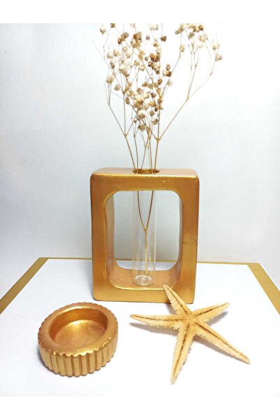 emilysamy مزهرية زهور جافة، ذهبية عتيقة (نموذج مستطيل) مزهرية زخرفية مع أنبوب...