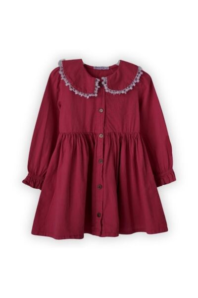 Bonito Rochie, Bumbac, Guler cu volane, Maro, 104 cm