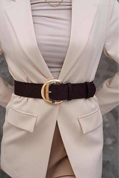 MODAM HİFA Oval Buckle Suede Women's Belt Trouser Belt Dress Belt Shirt Belt Waist Belt Body Belt