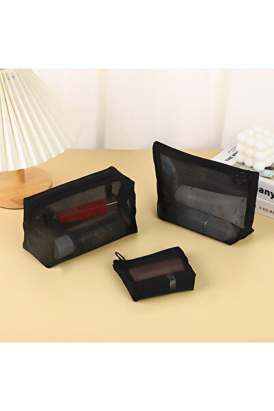 FridayIn حقيبة أدوات تجميل شبكية شفافة، 3 قطع، حقيبة مستحضرات تجميل شفافة للس...