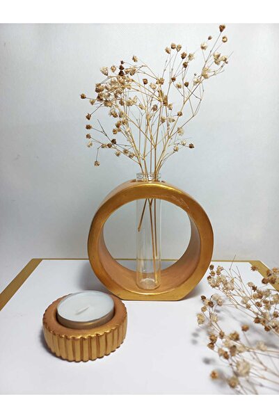 emilysamy مزهرية زخرفية، مع أنبوب زجاجي، (موديل دائري) أسود