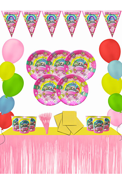 snowparty Labubu Metalized Birthday Party Set for 16 People with Table Skirt