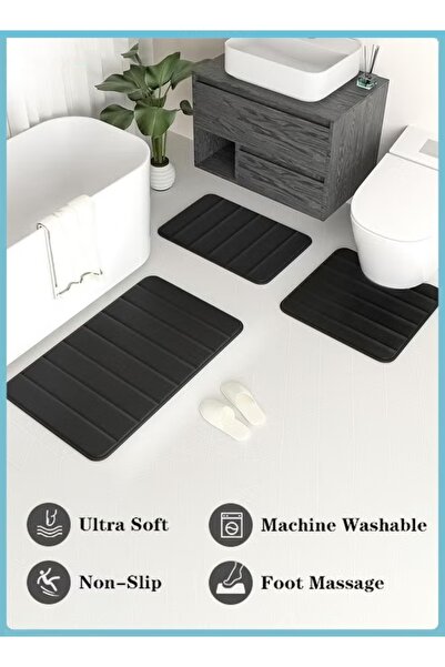 Generic 3Pcs Coral Fleece Bath Mat Set Non-Slip Bathroom Rugs Water Absorptio...