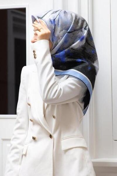 Vissona Tivil Silk Scarf 60968 - 14 - 0031 Black Indigo Floral Pattern