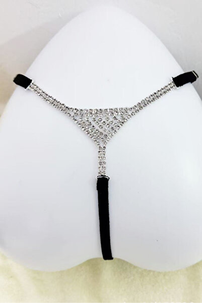 TAKIŞTIR Siyah Renk Taş Detaylı Tanga