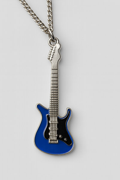 Mira Mavi Elektro Gitar Kolye – Rock Tarz Metal Enstrüman Tasarım Unisex Akse...