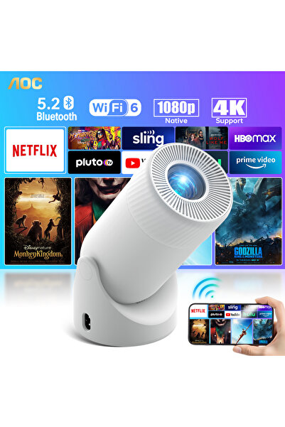 Aoc جهاز عرض عالي السطوع | واي فاي وبلوتوث | دوران ١٨٠ درجة للسينما المحمولة