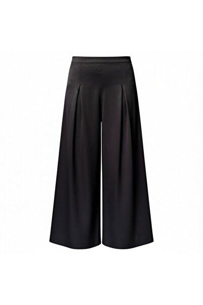 Eight Fashion Women's Satin Pleated Zipper Closure Wide Leg Pants