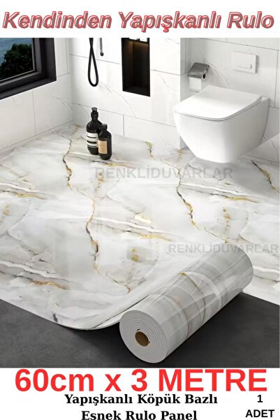 Renkli Duvarlar 60cm x 3 METRE Tek Parça Yapışkanlı Esnek Köpük Rulo Mermer Desenli Duvar Paneli TX-076-LUNA