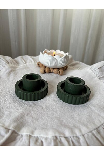 FLAME CANDLE HANDMADE CANDLES Dekoratif 2 Adet Çizgili Şamdanlık , Mumluk , E...