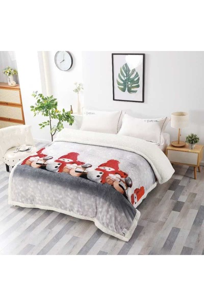 OEM Cocolino blanket, with white fur, 200x230cm, Christmas motif print, PCB1007