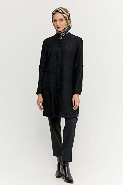 Setrms Jakarlı Kuşgözü Detaylı Hakim Yaka Tunik