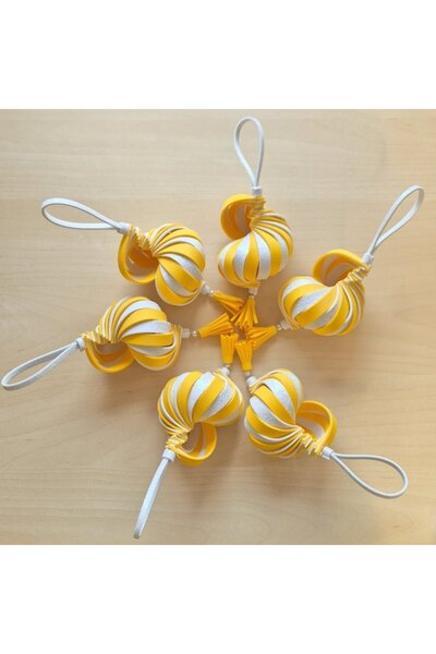 OEM Pachet promo: 2 seturi de 6 globuri de Crăciun spirala handmade, 14 cm (galben/alb+turcoaz/alb)