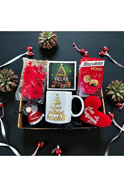 onehediye Yeni Yıl Yılbaşı Tebrik Hediye Seti Kutusu Dilek Kupa Kar Küresi Yılbaşı Süsleri