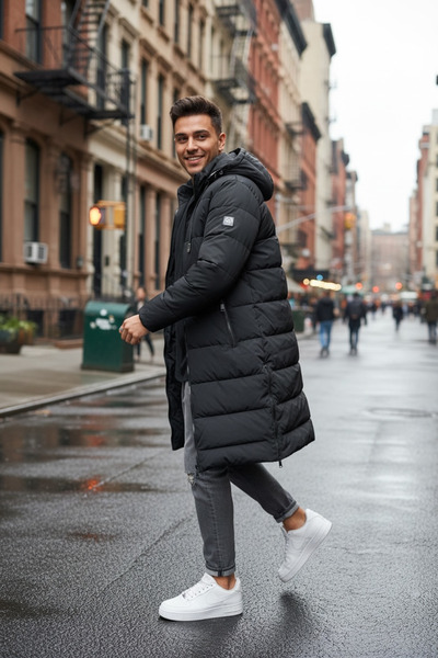 dehaine Men's long jacket, side zippers, A72 Black