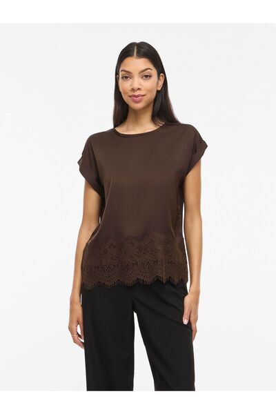 VILA Oberteil mit kurzen Ärmeln VIELLETTE Spitzen